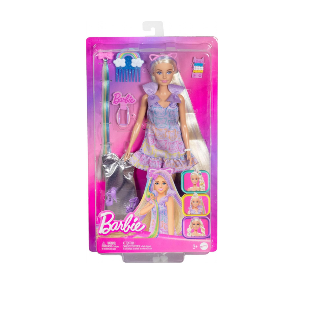 Barbie Fun & Fancy Doll & Accessories, Blonde Fashion Doll with Extra-Long Hair & 2 Looks, Including Silver Metallic Dress & Hair Extension, JCT72
