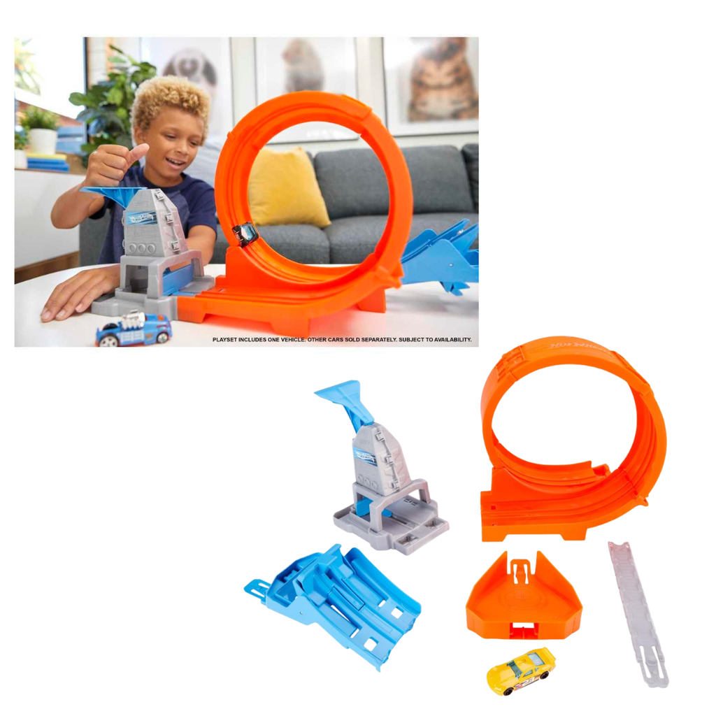 Hot Wheels® Loop Stunt Champion™ Track Set with Dual-Track Loop, Dual Launch, Spring Ramp & 1 Car for Kids 4 Years Old & Older