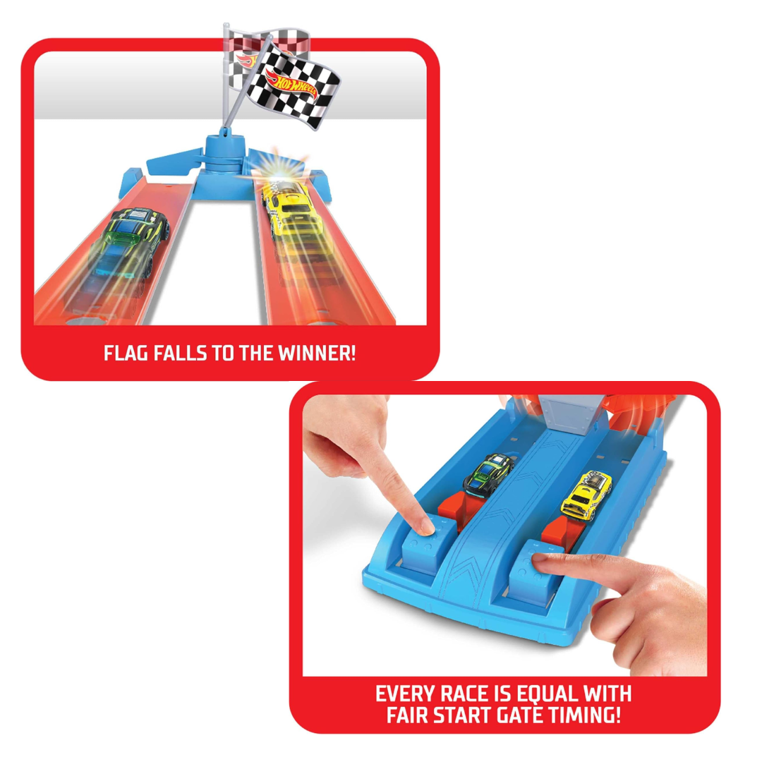 Hot Wheels® Dragstrip Champion™ Playset with One 1:64 Scale Toy Car, Track Set Includes Launcher, Start Gate and Winning Flag