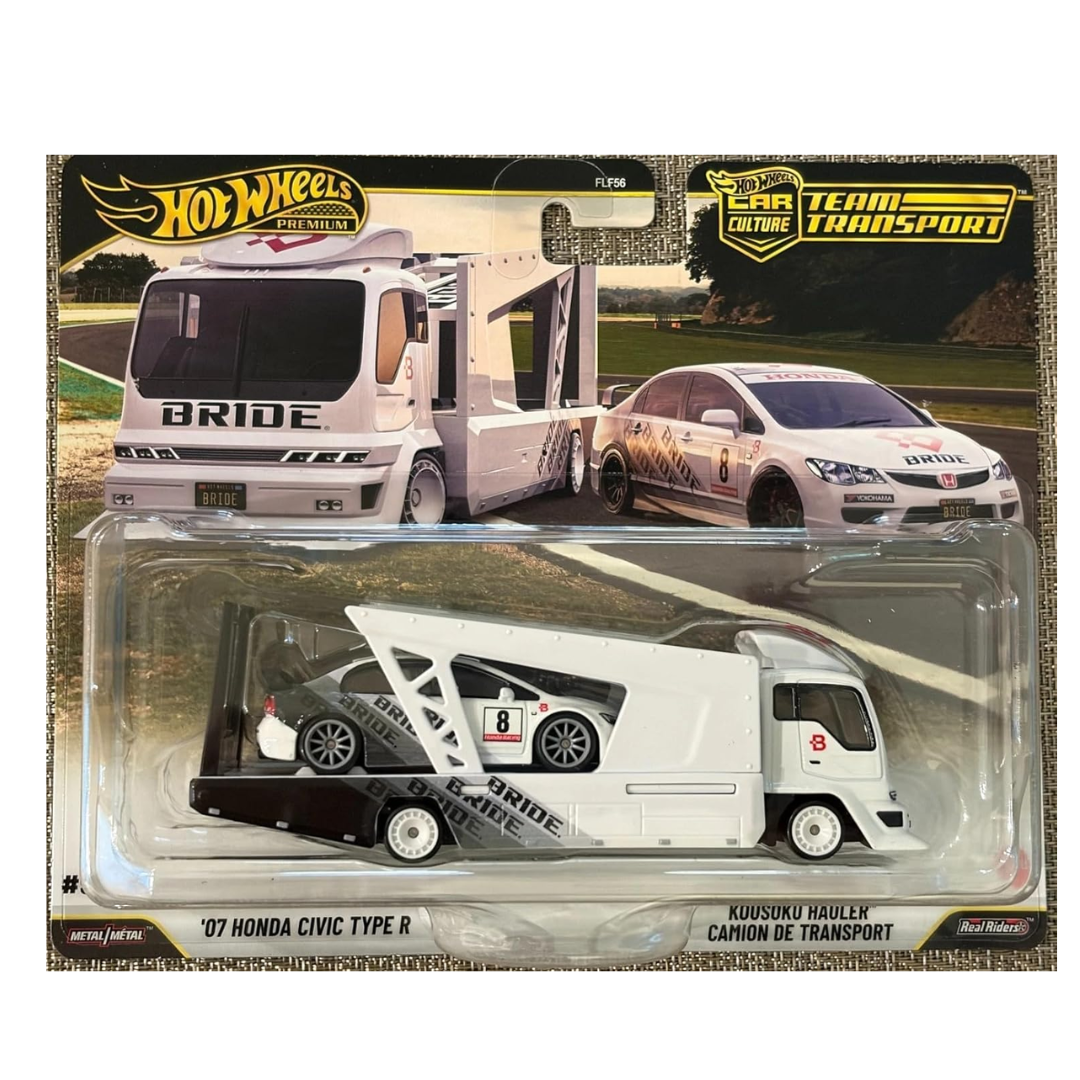 Hot Wheels® Team Transport 07 Honda Civic Type R, Celebrates Racing Experience & Car Culture, Vehicles, 1:64 Scale Car & Transport, Gift for Race Fans & Toy Car Collectors
