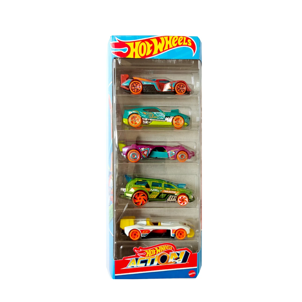Hot Wheels Car 2024 Action Pack of 5 + Dino 206 GT (Electro Silhouette, Twinduction, Nitro Tailgater, Slide Kick, 24 Ours) Multi - Color