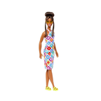 Barbie® Fashionistas™ Doll #210 with Brown Hair in Bun, Wearing Colorful Crochet Halter Dress, Sunglasses and Sandals , HJT07