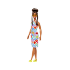 Barbie® Fashionistas™ Doll #210 with Brown Hair in Bun, Wearing Colorful Crochet Halter Dress, Sunglasses and Sandals , HJT07