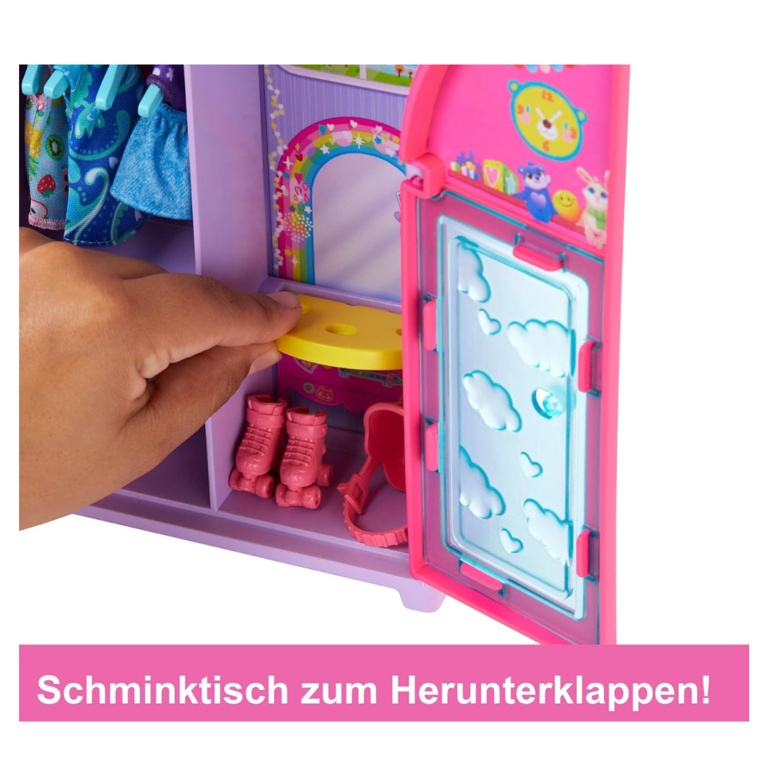Barbie Chelsea Doll & Closet Toy Playset with 15 Pieces Clothes & Accessories Included, Foldable Set for On-The-Go Play & Storage, HXN03