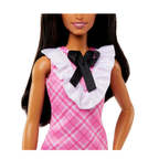 Barbie® Fashionistas™ Doll #209 with Black Hair Wearing a Pink Plaid Dress, Pearlescent Headband and Strappy Heels, HJT06