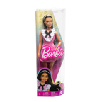 Barbie® Fashionistas™ Doll #209 with Black Hair Wearing a Pink Plaid Dress, Pearlescent Headband and Strappy Heels, HJT06