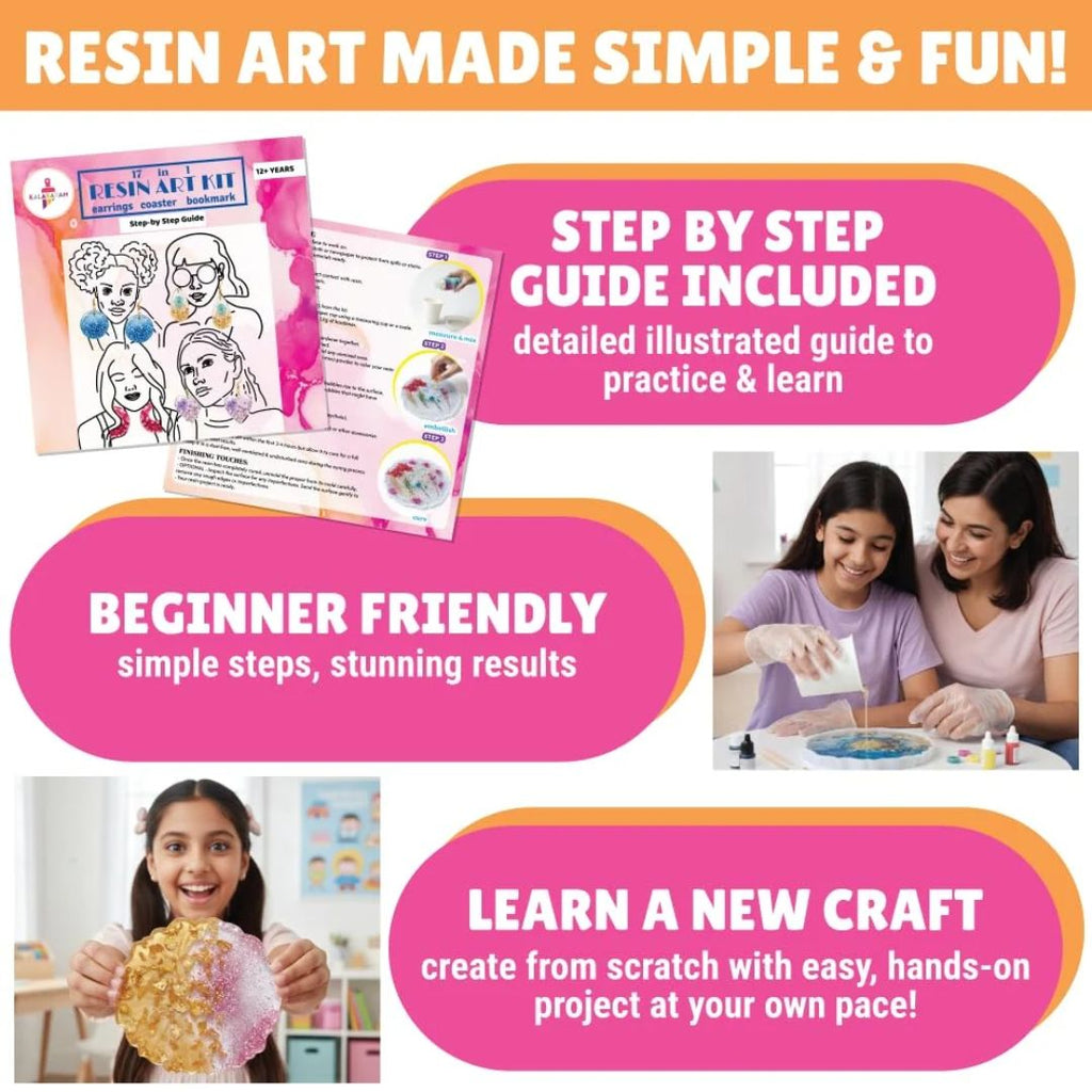 Kalakaram 17 in 1 Resin Art Kit with Moulds for Beginners | Age: 12+ Years