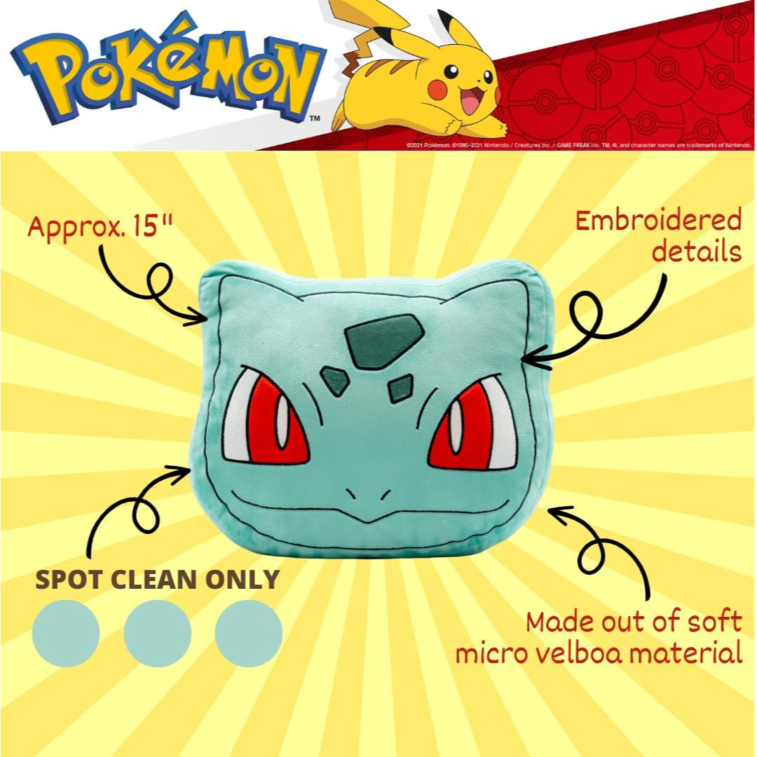 Franco Pokemon Bulbasaur Anime Bedding Super Soft Plush Decorative Pillow, One Size, (Officially Licensed Product)