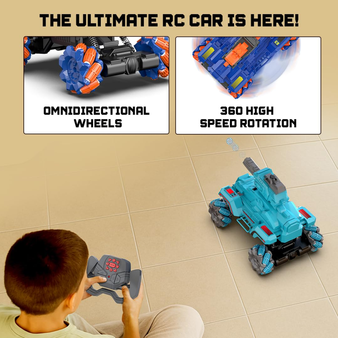 Mirana Drifter Tank Bullet Shooter 4WD 4x4 RC Car Toy for Kids - Remote & App Controlled Vehicle - 360 Rotation & Omnidirection Wheels - Type-C USB Rechargeable - for Boys & Girls 4+ Years