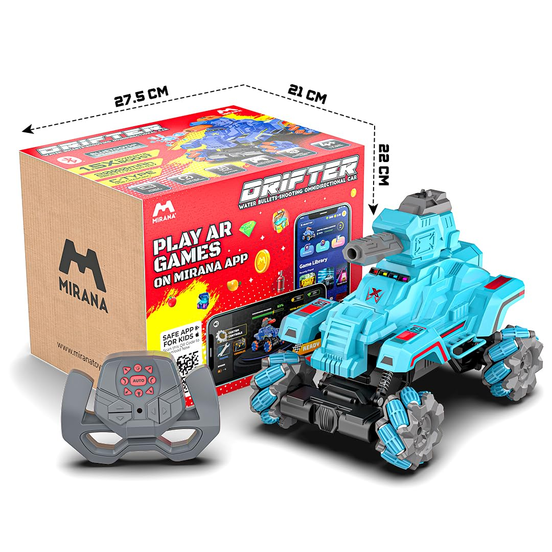 Mirana Drifter Tank Bullet Shooter 4WD 4x4 RC Car Toy for Kids - Remote & App Controlled Vehicle - 360 Rotation & Omnidirection Wheels - Type-C USB Rechargeable - for Boys & Girls 4+ Years
