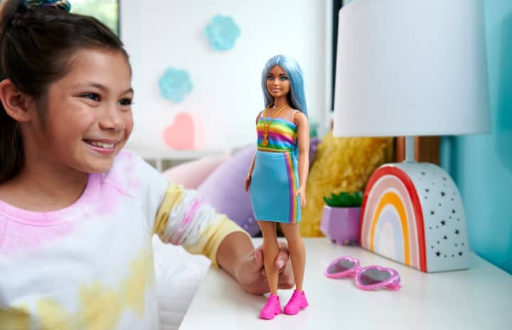 Barbie 65th Anniversary Collectible Fashion Doll - 218 With Blue Hair, Rainbow Top & Teal Skirt