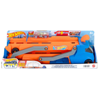 Hot Wheels Toy Car, Truck, Hauler & Track with 1:64 Scale Toy Car, Large Truck Transforms into 2.5+-ft Raceway with a Launcher, Stores up to 9 1:64 Scale Cars, Connects to Other Sets