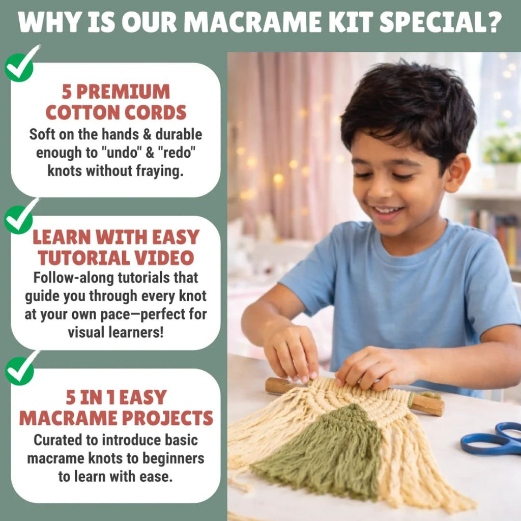 Macrame for Beginners Activity Kit | Easy Learning | Boho Crafts | Age: 9-12 Years