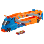 Hot Wheels Toy Car, Truck, Hauler & Track with 1:64 Scale Toy Car, Large Truck Transforms into 2.5+-ft Raceway with a Launcher, Stores up to 9 1:64 Scale Cars, Connects to Other Sets