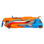 Hot Wheels Toy Car, Truck, Hauler & Track with 1:64 Scale Toy Car, Large Truck Transforms into 2.5+-ft Raceway with a Launcher, Stores up to 9 1:64 Scale Cars, Connects to Other Sets