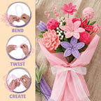 Kalakaram DIY Fuzzy Flower Kit | Pipe Cleaners for Craft Flower Making Set | Fuzzy Chenille & Fluffy Sticks with Floral Tape, Wire & Accessories | Mess-Free Arts & Craft Activity for Kids & Adults