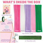 Kalakaram DIY Fuzzy Flower Kit | Pipe Cleaners for Craft Flower Making Set | Fuzzy Chenille & Fluffy Sticks with Floral Tape, Wire & Accessories | Mess-Free Arts & Craft Activity for Kids & Adults