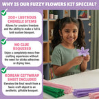 Kalakaram DIY Fuzzy Flower Kit | Pipe Cleaners for Craft Flower Making Set | Fuzzy Chenille & Fluffy Sticks with Floral Tape, Wire & Accessories | Mess-Free Arts & Craft Activity for Kids & Adults