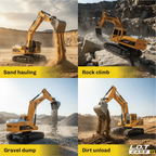 Remote Control Construction Vehicle Fang 6-Channel RC Excavator Toy for Kids with Alloy Arm, Rechargeable Engineering Car, Heavy Duty Machine Construction Toy with Lights & Music (Yellow)