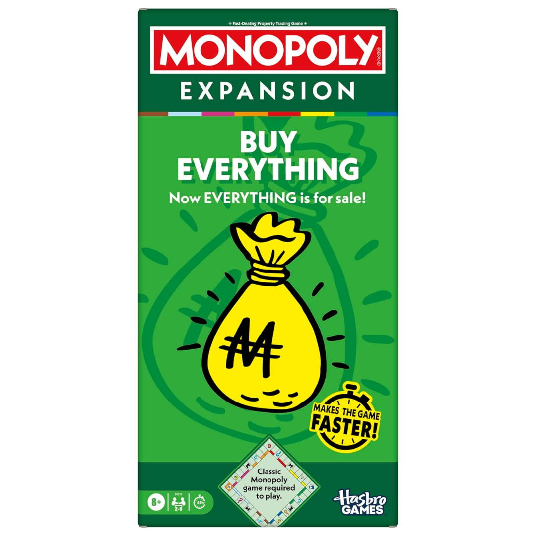 Monopoly Buy Everything Expansion | Add More Fun to Classic Monopoly Game and Play Faster | Ages 8+ | 2-6 Players | 40 Mins. | Family Board Games | Birthday Gift for Kids
