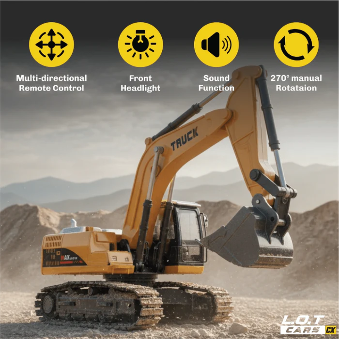Remote Control Construction Vehicle Fang 6-Channel RC Excavator Toy for Kids with Alloy Arm, Rechargeable Engineering Car, Heavy Duty Machine Construction Toy with Lights & Music (Yellow)