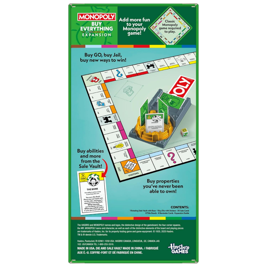 Monopoly Buy Everything Expansion | Add More Fun to Classic Monopoly Game and Play Faster | Ages 8+ | 2-6 Players | 40 Mins. | Family Board Games | Birthday Gift for Kids