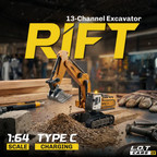 Rift 1:64 Scale Remote Control Construction Vehicle, 13-Channel Excavator Toy for Kids, Rechargeable Engineering Car, Heavy Duty Machine Construction Toy with Lights & Music (Yellow)
