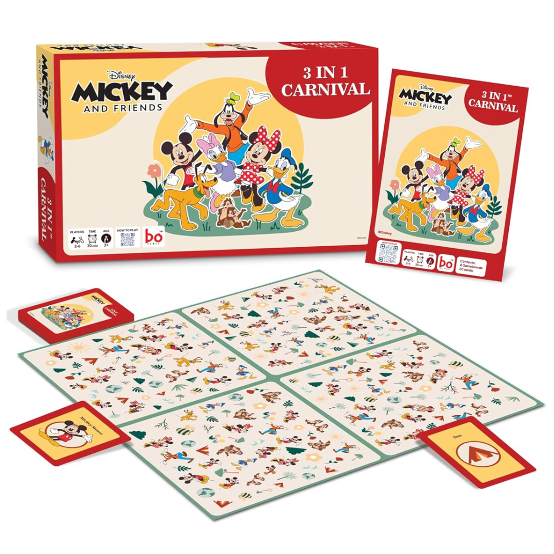 Borad 3 in Carnival Board & Card Game Mickey and Friends | 3 Games in One Box for Kids | Ages 3 and Up | for 2 to 6 Players | Fun Family Gifts