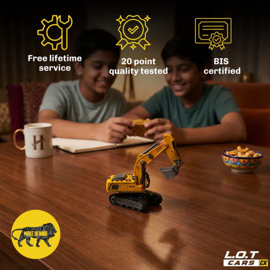 Rift 1:64 Scale Remote Control Construction Vehicle, 13-Channel Excavator Toy for Kids, Rechargeable Engineering Car, Heavy Duty Machine Construction Toy with Lights & Music (Yellow)