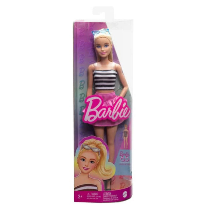 Barbie 65th Anniversary Collectible Fashion Doll -#213, Blonde With Striped Top, Pink Skirt & Sunglasses