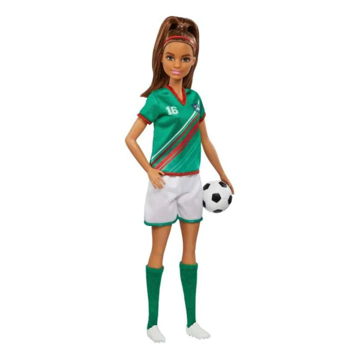 Barbie Soccer Doll, Brunette, #16 Uniform, Soccer Ball, Cleats, Socks