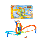 Hot Wheels Toy Car Track Set, Launch and Loop Playset & 1:64 Scale Die-Cast Vehicle, Crash Area on Figure 8 Track with Loop-Kicker Booster