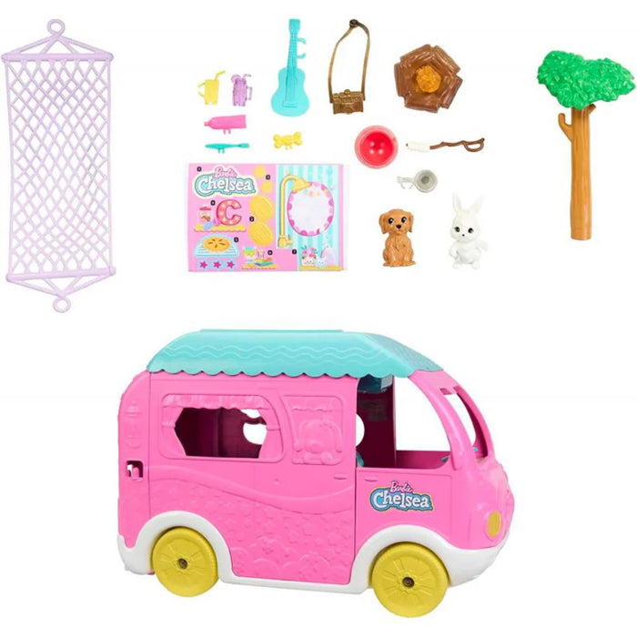 Barbie Chelsea 2-in-1 Camper Playset With Chelsea Small Doll, 2 Pets & 15 Accessories