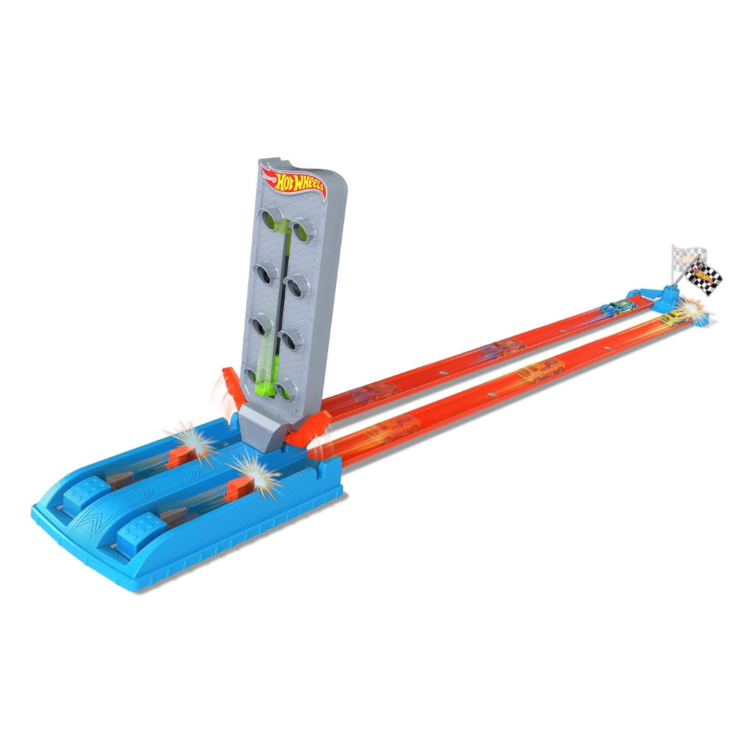 Hot Wheels® Dragstrip Champion™ Playset with One 1:64 Scale Toy Car, Track Set Includes Launcher, Start Gate and Winning Flag