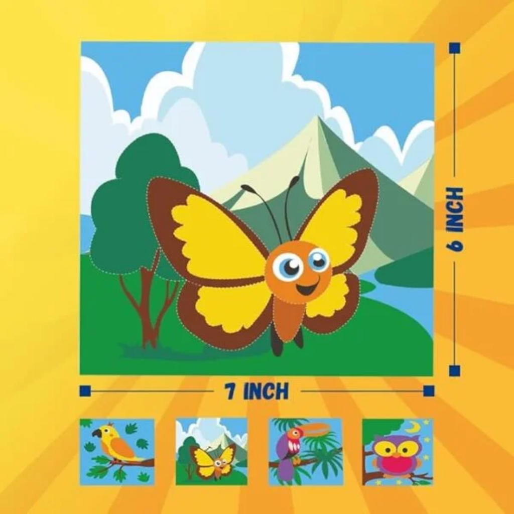KREEDA- Sand Art & Craft Kit | Mess free Creative Activity | Birds & Butterfly DIY kit | 50+ Star Shaped Stickers and 6 Colourful Sand Bottles. Gifts for Girls & Boys Ages 4, 5, 6, 7, 8, 9, 10, 11, 12
