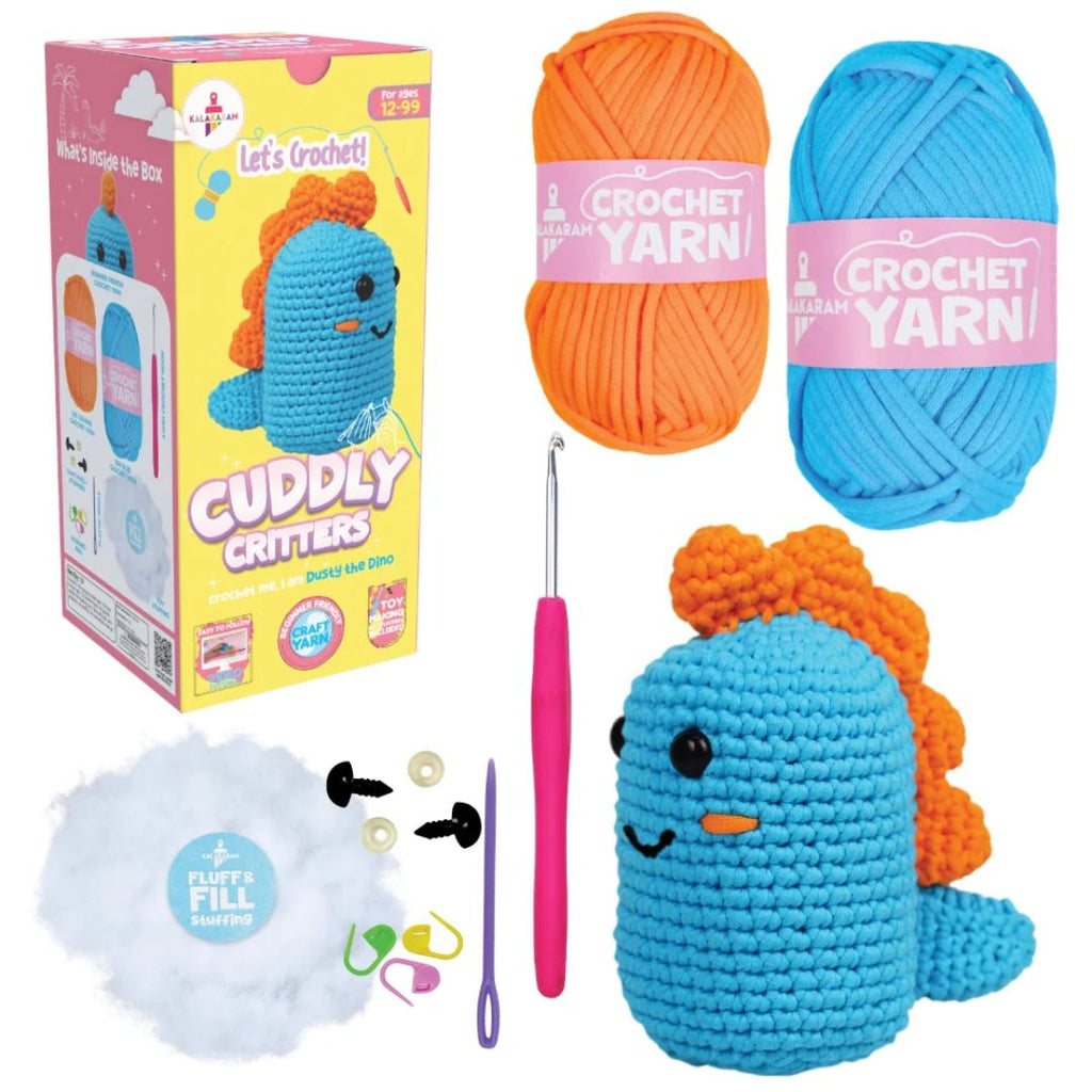 Crochet Kit for Beginners | Cuddly Critters Amigurumi Kit | Make Crochet Dino Toy | Age: 12+ Years