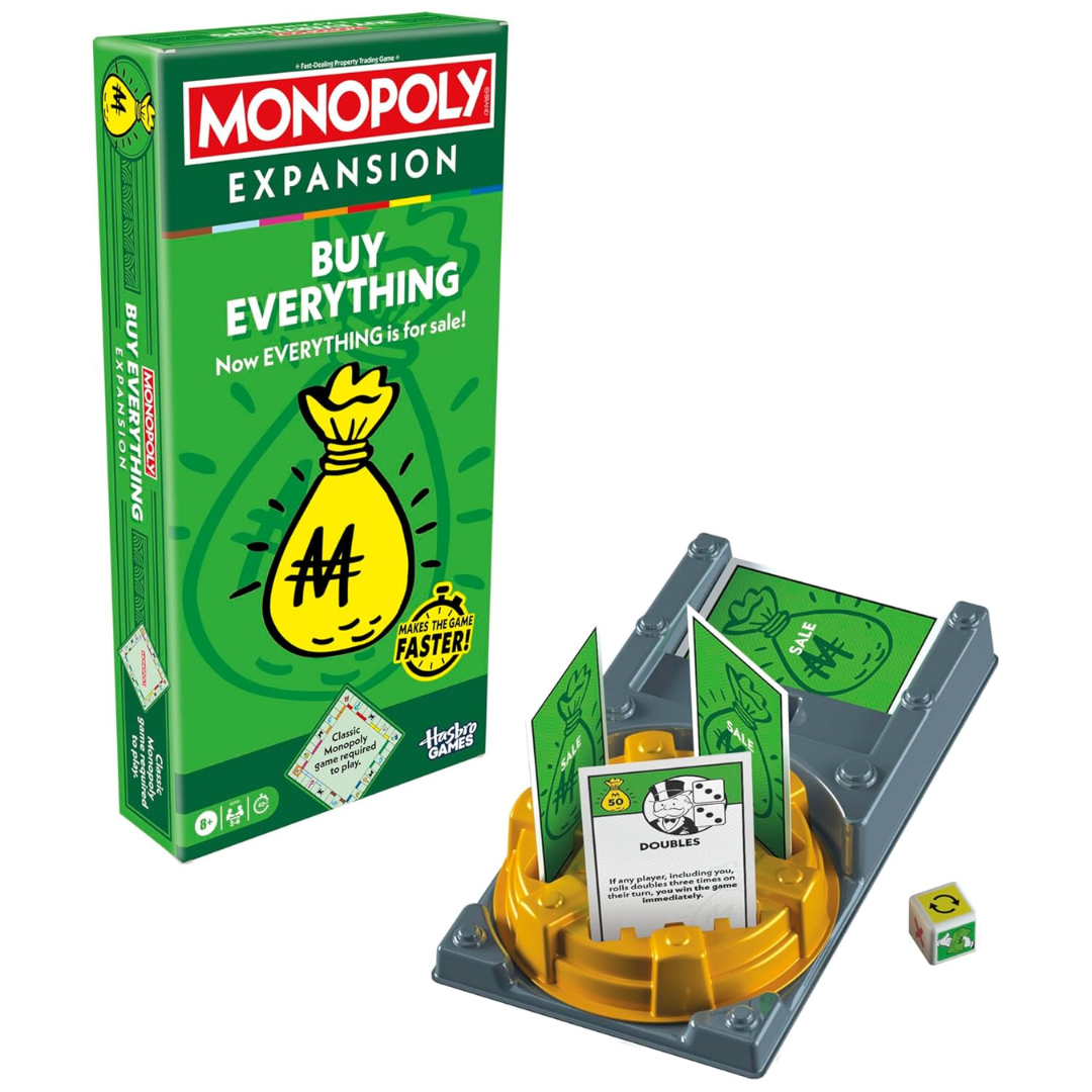Monopoly Buy Everything Expansion | Add More Fun to Classic Monopoly Game and Play Faster | Ages 8+ | 2-6 Players | 40 Mins. | Family Board Games | Birthday Gift for Kids