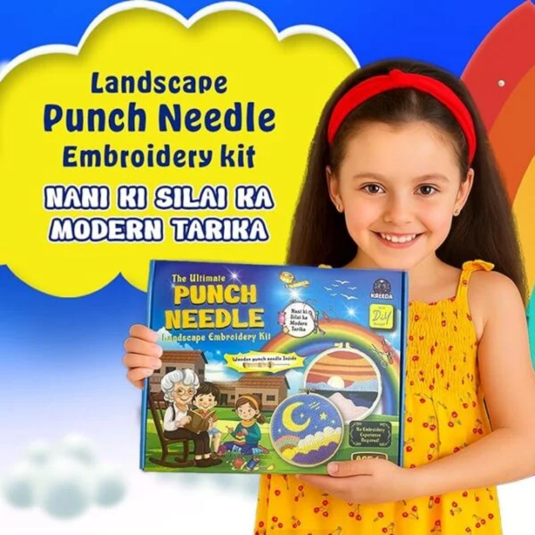 KREEDA Punch Needle Embroidery Kit, DIY Activity With Wooden Hoop Monk Clothes and Woolen Yarns.
