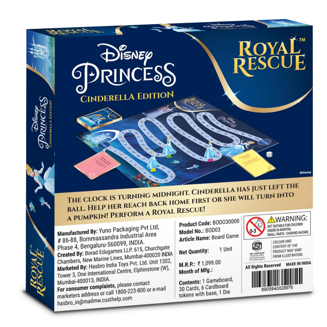Board Disney Princess Cinderella Edition Royal Rescue Board Game | Roll The Die: Fun Board Game with Cards and Riddles and for Kids | Ages 3 and Up | for 2 to 6 Players | Fun Family Gifts