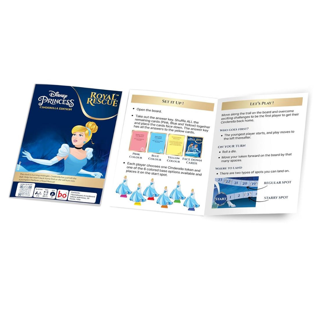 Board Disney Princess Cinderella Edition Royal Rescue Board Game | Roll The Die: Fun Board Game with Cards and Riddles and for Kids | Ages 3 and Up | for 2 to 6 Players | Fun Family Gifts