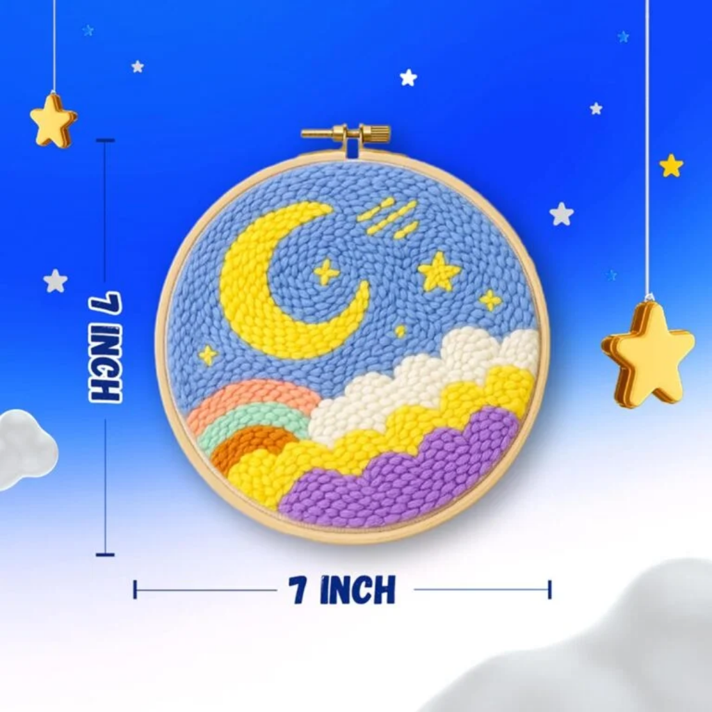 KREEDA Punch Needle Embroidery Kit, DIY Activity With Wooden Hoop Monk Clothes and Woolen Yarns.