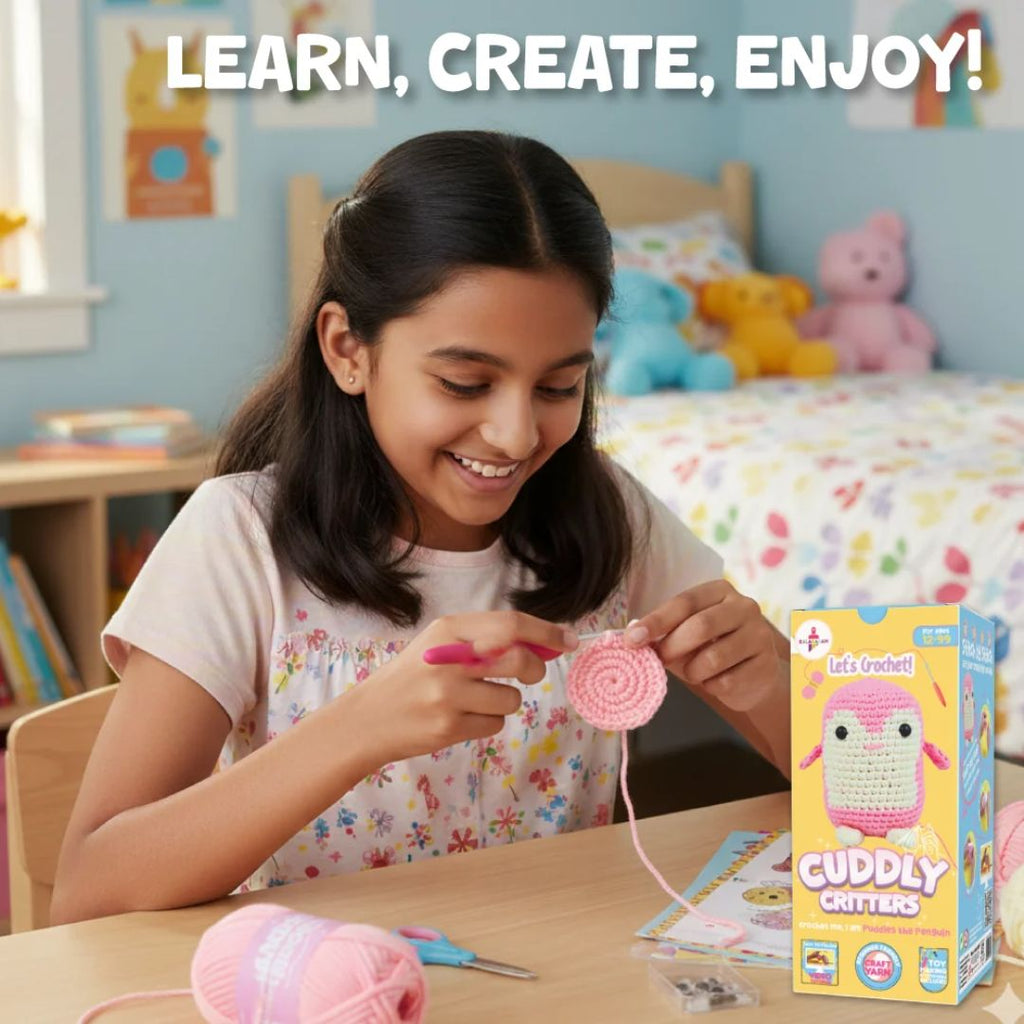 Crochet Kit for Beginners | Cuddly Critters Amigurumi Kit | Make Crochet Penguin Toy | Age: 12+ Years