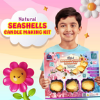 KREEDA Candle Making Kit for Kids & Adults | 4 Big Natural Sea Shells for candle making | Lavender & Vanilla fragrances | White Soyawax | Dried Flowers | candle making premium Kit for Diwali, Home Decor, Birthday Gift