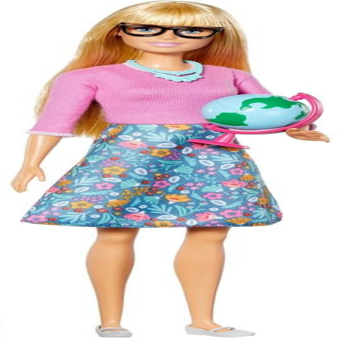 Barbie GJC23 Teacher Doll (Blonde) with Ten Accessories for Teaching, with a Rotating Globe and Folding Laptop