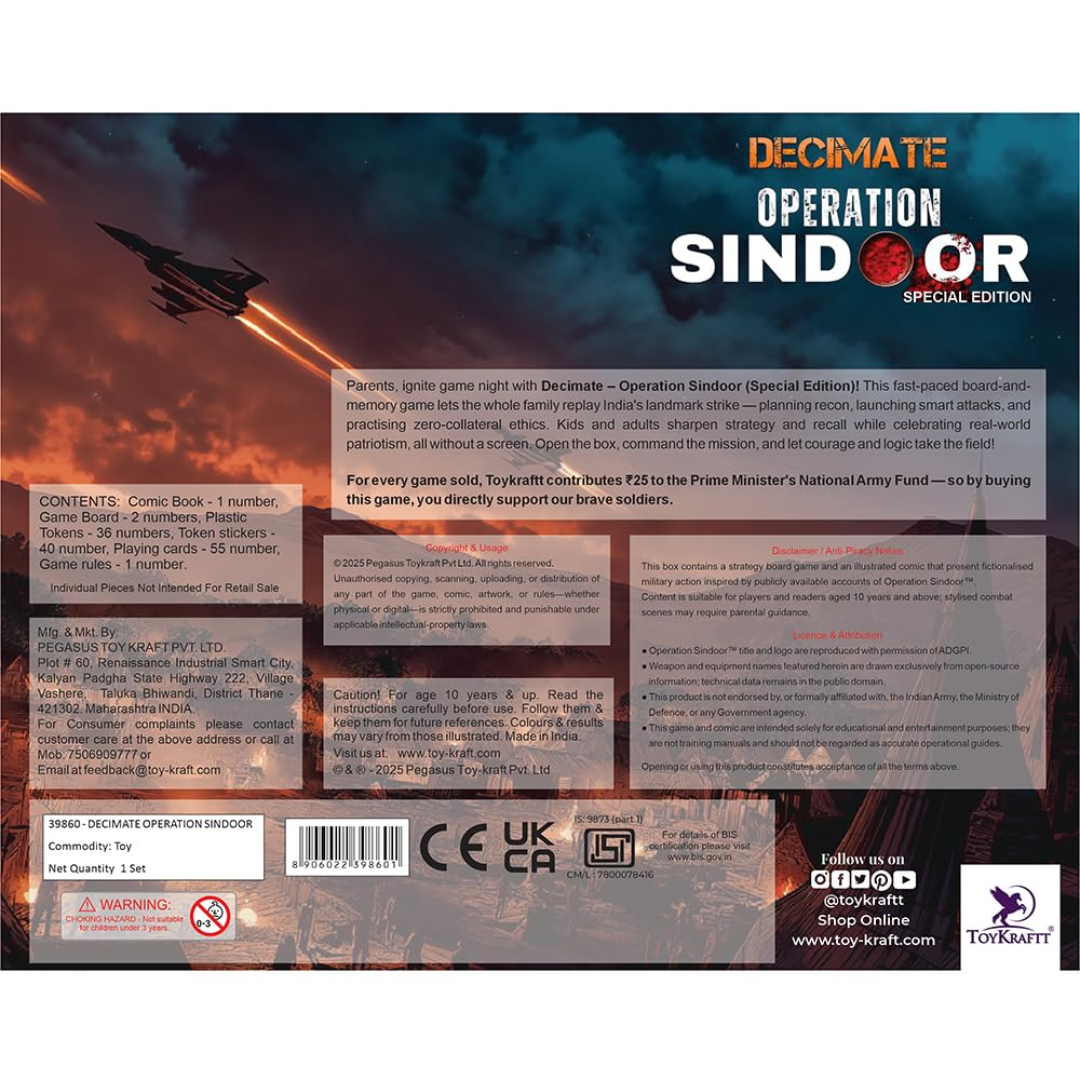 TOYKRAFTT Decimate – Operation Sindoor Strategy Board Game for Kids 10+ & Adults. Indian Army Themed Family Game with Comic Book