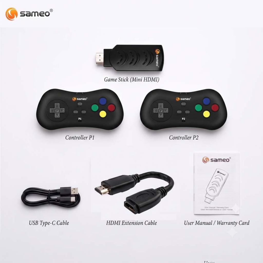 Sameo Micro Genius 2.0 8-Bit HDMI Gaming Console | 800 Built-in HD Games | Plug & Play TV Game Stick | 2 Wireless Controllers | HDMI Compatible | BIS Certified | 6 Months Warranty - Black Visit the Sameo Store