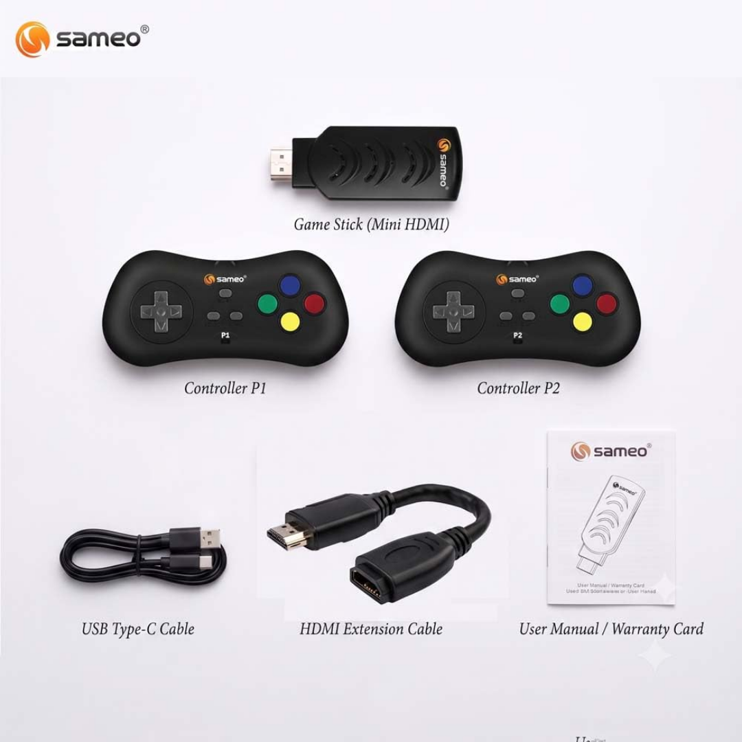 Sameo Micro Genius 2.0 8-Bit HDMI Gaming Console | 800 Built-in HD Games | Plug & Play TV Game Stick | 2 Wireless Controllers | HDMI Compatible | BIS Certified | 6 Months Warranty - Black Visit the Sameo Store