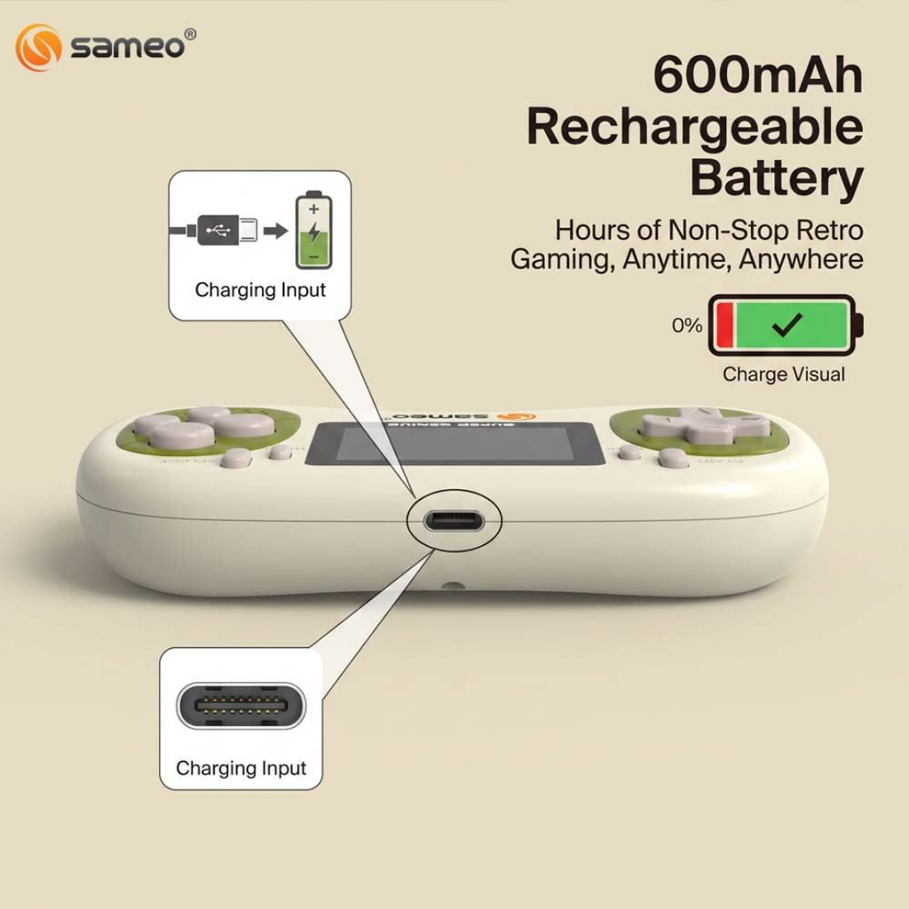 Sameo Super Genius Handheld Gaming Console | 500+ Built-in Classic Retro 8-Bit Games | 2.4" LCD Color Display | 600mAh Rechargeable Battery | Portable Gaming Device for Kids & Adults - Matcha Cream