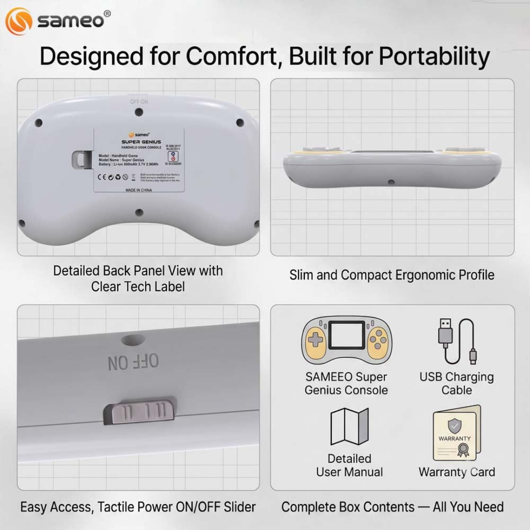Sameo Super Genius Handheld Gaming Console | 500+ Built-in Classic Retro 8-Bit Games | 2.4" LCD Color Display | 600mAh Rechargeable Battery | Portable Gaming Device for Kids & Adults - Warm Clay