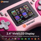 Sameo Super Genius Handheld Gaming Console | 500+ Built-in Classic Retro 8-Bit Games | 2.4" LCD Color Display | 600mAh Rechargeable Battery | Portable Gaming Device for Kids & Adults - Cherry Bomb